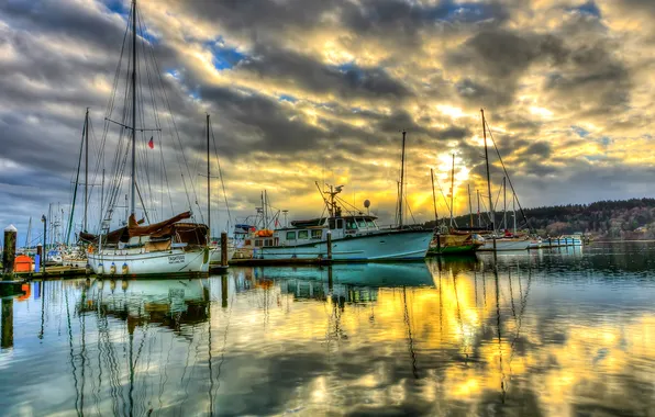 Picture sea, the sky, clouds, clouds, boat, ship, Marina, Bay