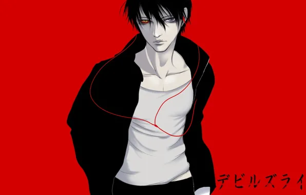 Picture Devils Line, guy, red background, Yuuki Anzai, Line Of The Devil