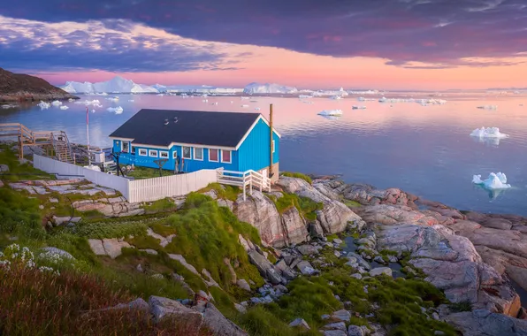 Picture sea, stones, coast, Bay, ice, Greenland, dpi, Greenland