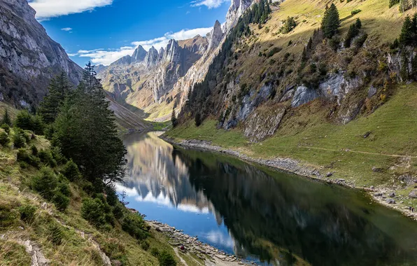 Picture Mountains, Lake, Switzerland, Alps, Landscape, Fälensee