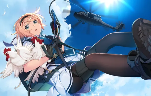 The sky, girl, anime, helicopter, chickens, Grisaia: Phantom Trigger