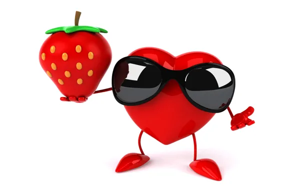 Heart, strawberry, heart, strawberry, funny, rendering, sunglasses, 3D Art