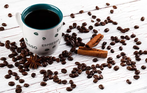 Coffee, drink, cinnamon, coffee beans