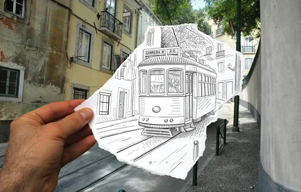 Picture photo, figure, tram, the combination