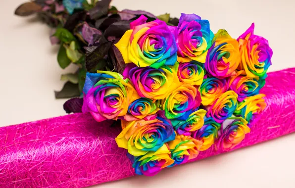 Bright, roses, bouquet, colorful, roses, multicolor