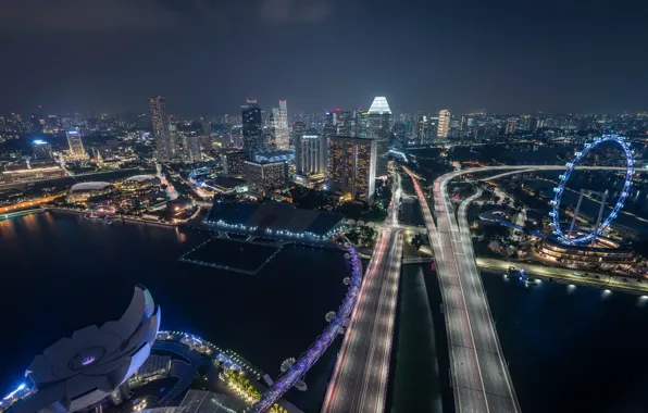 Picture Singapore, Marina Bay, Night panorama, Big City Feeling