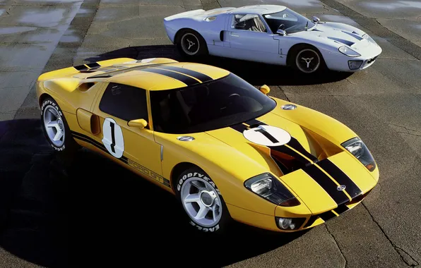 Picture ford, Ford, supercars, old and new, goodyear, yellow and silver