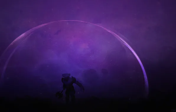 Picture art, the dome, Dota 2, lilac background, Faceless Void