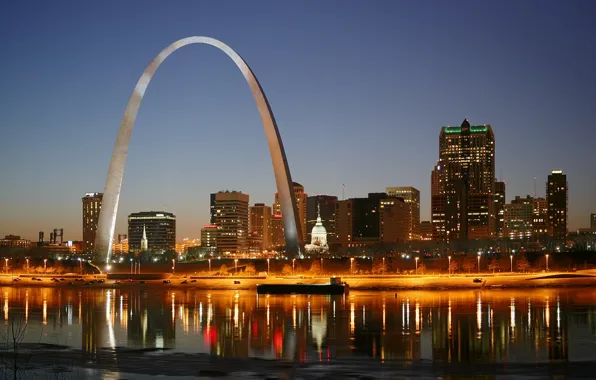 Water, night, lights, St. Louis