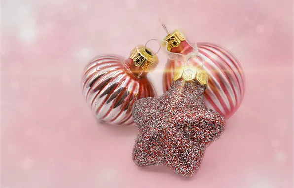 Christmas, New year, pink background, Christmas decorations, Christmas decorations