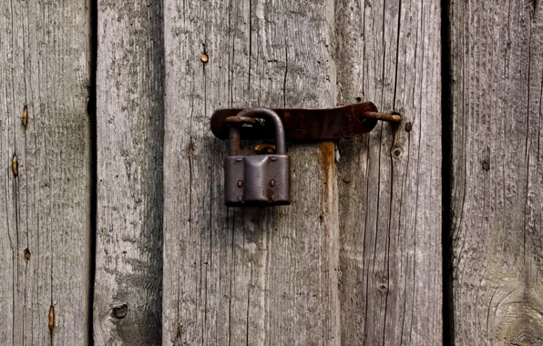 Picture metal, wood, pattern, padlock