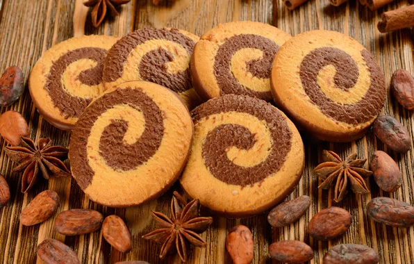 Picture grain, spiral, cookies, cinnamon, star anise, Anis, cocoa beans