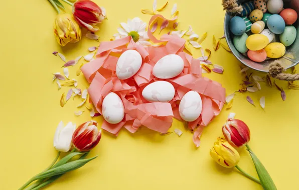 Spring, Tulips, Easter, Eggs, Holiday