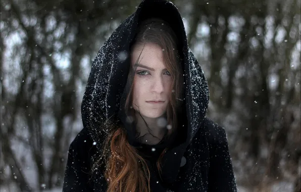 Snow, portrait, Marianne, mourning, snow photography