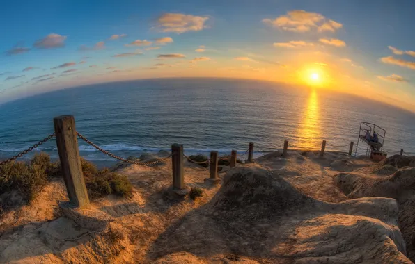 Picture sea, landscape, sunset, shore, horizon, USA, nature, sunset