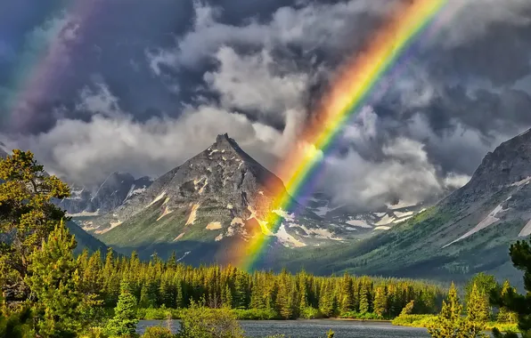 Landscape, mountains, lake, rainbow, Painted Teepee Peak