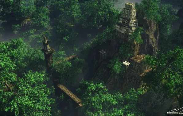 Greens, forest, mountains, construction, Deep Jungle