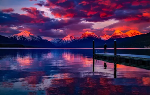 Picture freedom, snow, sunset, mountains, beauty, silhouette, Montana, USA