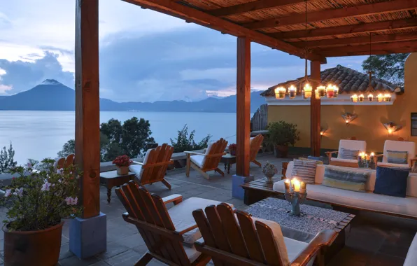 Picture the city, chair, the evening, candles, resort, terrace