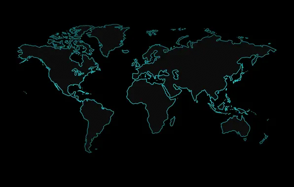 Earth, neon, black background, world map