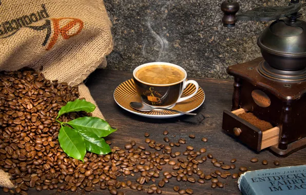 Coffee, Cup, bag, coffee beans
