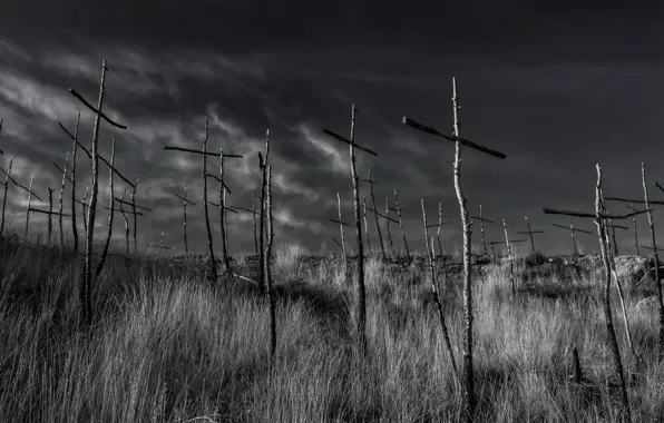 The sky, clouds, crosses