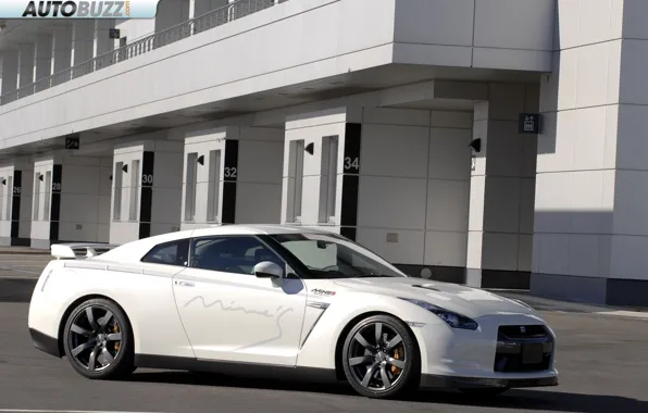 Picture white, building, sports car, Nissan GTR