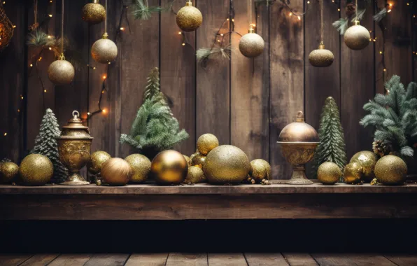 Balls, gold, Board, Christmas, New year, gold plated, gold, Christmas decorations