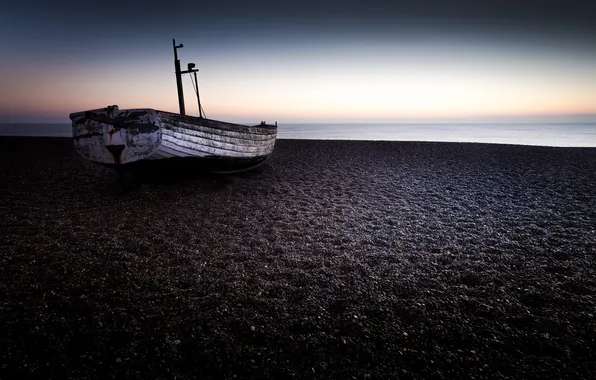 Sea, beach, dawn, boat, morning