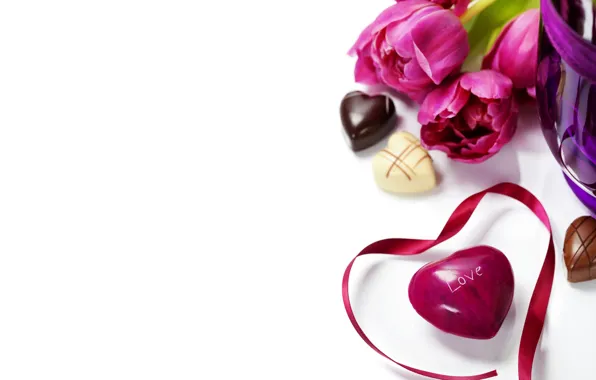 Picture love, flowers, chocolate, tulips, valentine's day