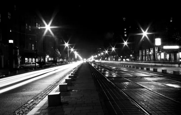 Picture road, machine, lights, street, Windows, home, lights, black and white