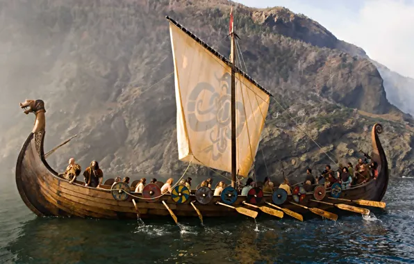 Picture sea, the Vikings, "ship-dragon", Drakkar, sailors