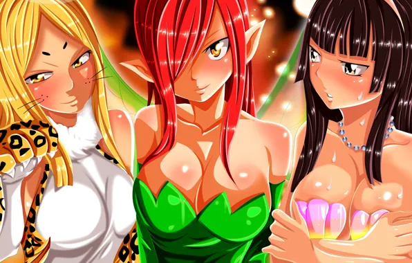Game, magic, red hair, brown hair, nothing, tiger, anime, fairy