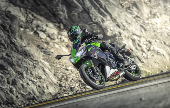 Picture Road, Movement, Kawasaki, Sport bike, Kawasaki Ninja 650, Sports bike