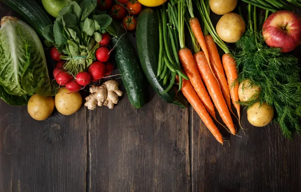 Greens, Vegetables, carrots, potatoes