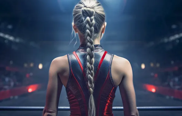 Girl, Hair, Braid, Athlete, Digital art, Back, Gymnast, AI art