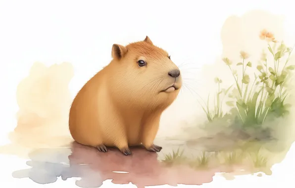 Figure, watercolor, cute, cute, drawing, watercolor, the capybara, capybara