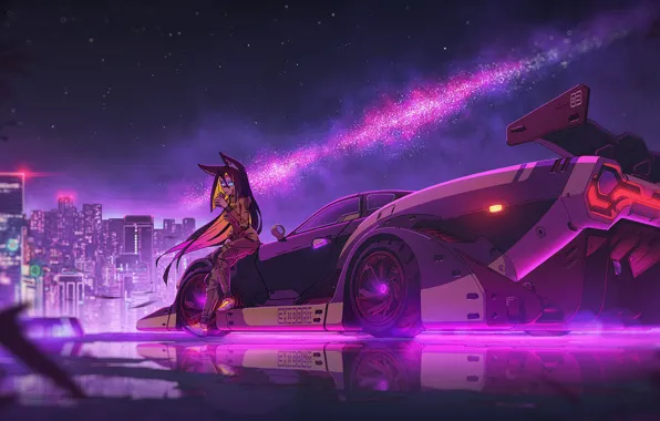 Picture machine, girl, night, fantasy