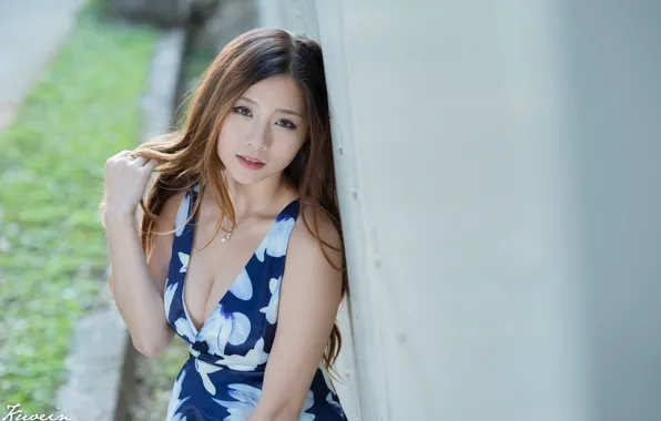 Picture look, girl, the sun, pose, portrait, makeup, dress, hairstyle