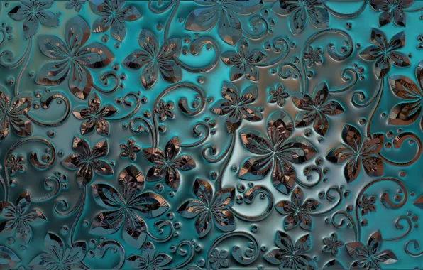 Flowers, metal, pattern, curls, Shine, texture, ornament, floral