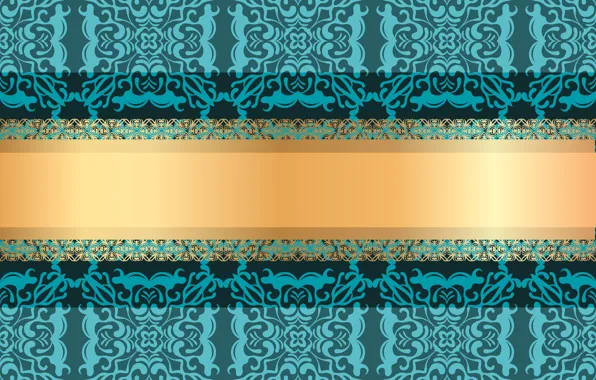 Picture pattern, texture, ornament, green background, gold ribbon