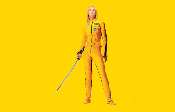 Picture yellow, sword, Kill Bill, Uma Thurman, Kill Bill, Uma Thurman