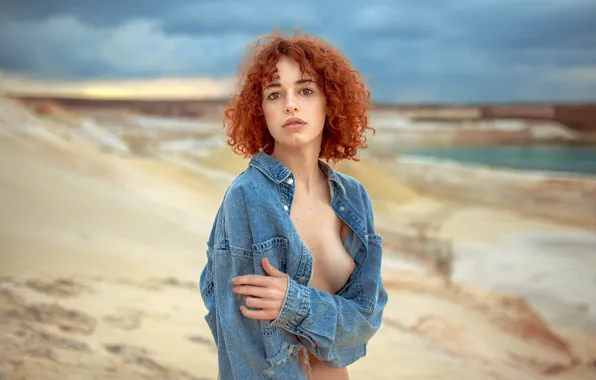 Chest, look, girl, landscape, sexy, pose, background, model