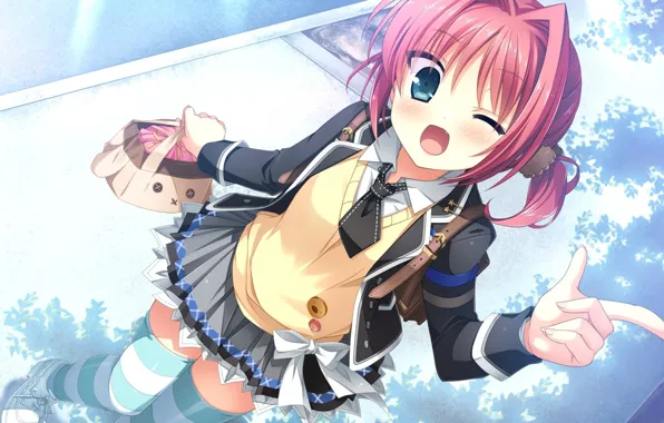 Picture girl, anime, art, school uniform, the sidewalk.