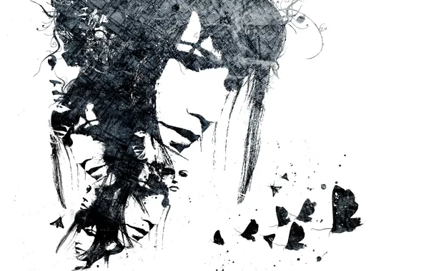 Picture girl, face, butterfly