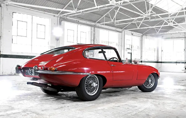 Red, Jaguar, garage, Retro, E-Type