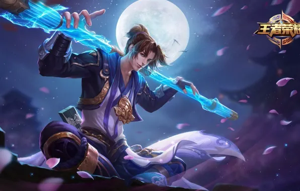 Night, the moon, the game, petals, guy, King of Glory, The king of glory