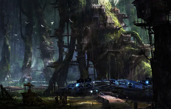 Picture nature, planet, the ruins, spaceship