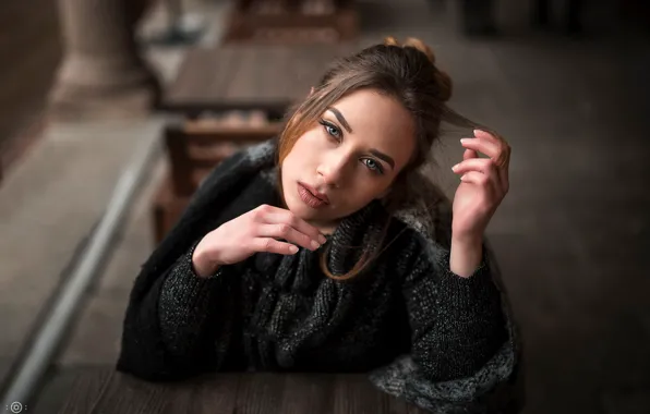 Picture look, pose, model, portrait, makeup, scarf, hairstyle, brown hair