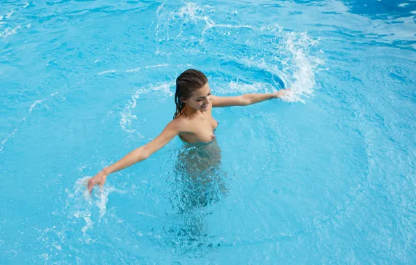 Chest, water, drops, squirt, smile, pool, nipples, Monika Dee